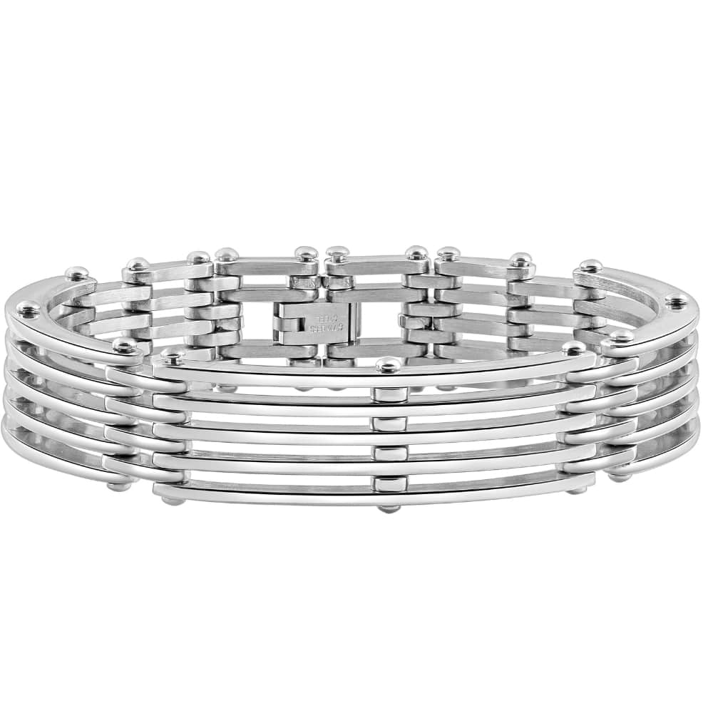 Men's Steel Single tone 13.5mm Link Flexible Clasp  8.5 " Bracelet