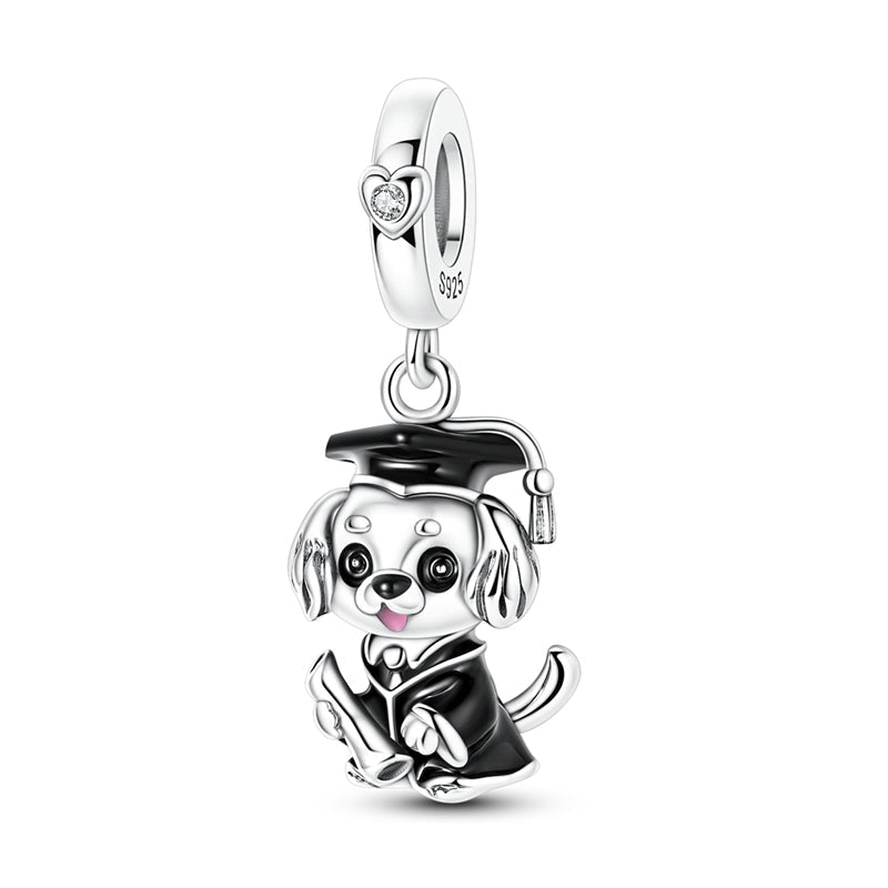 Graduation Dog with Diploma Dangle Charm