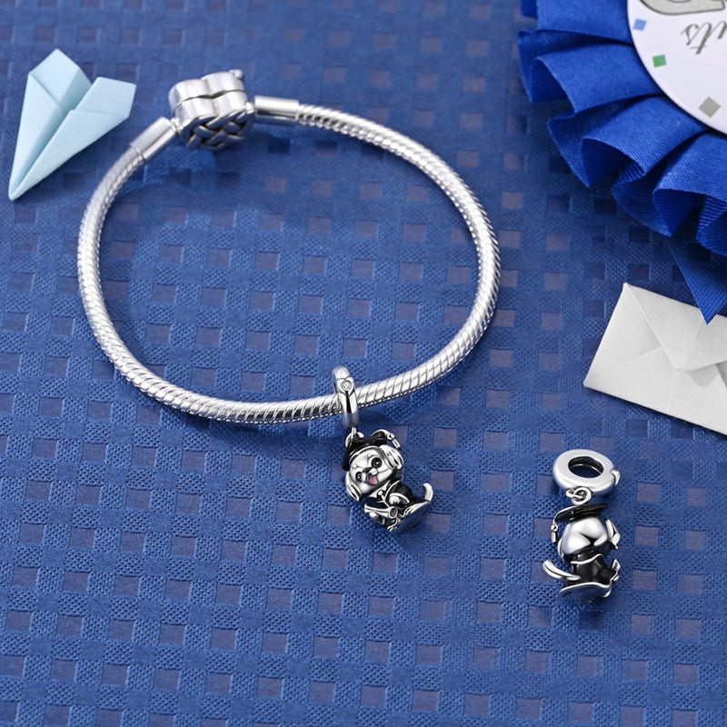 Graduation Dog with Diploma Dangle Charm