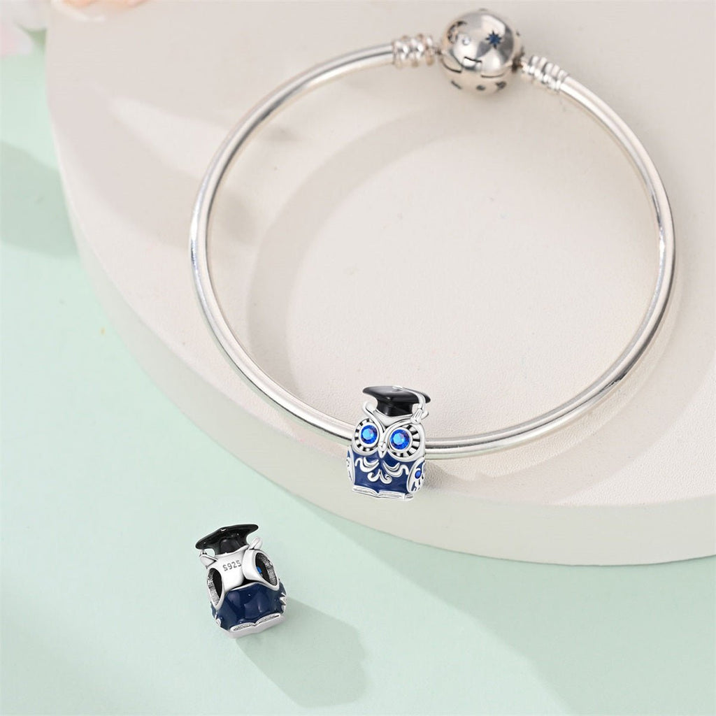 Graduation Owl with Blue Crystal Eyes Charm