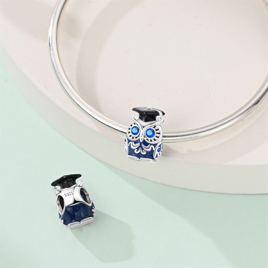 Graduation Owl with Blue Crystal Eyes Charm