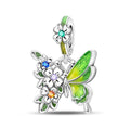 Green Butterfly & Multicolor Flower Dangle Charm