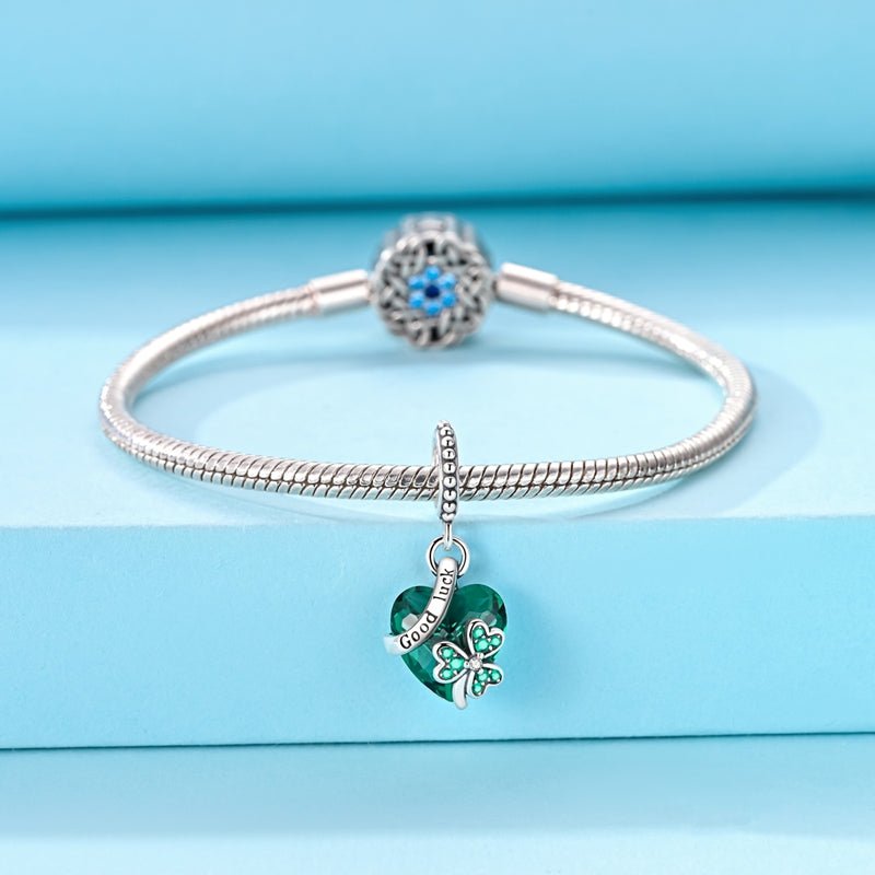 Green Heart “Good Luck” Clover Dangle Charm