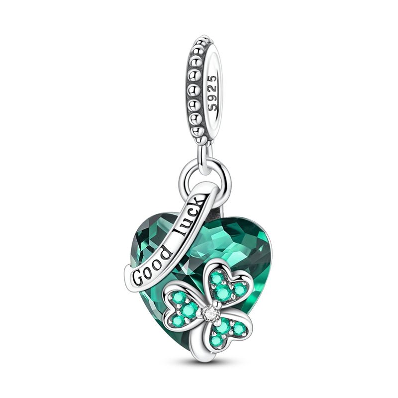 Green Heart “Good Luck” Clover Dangle Charm