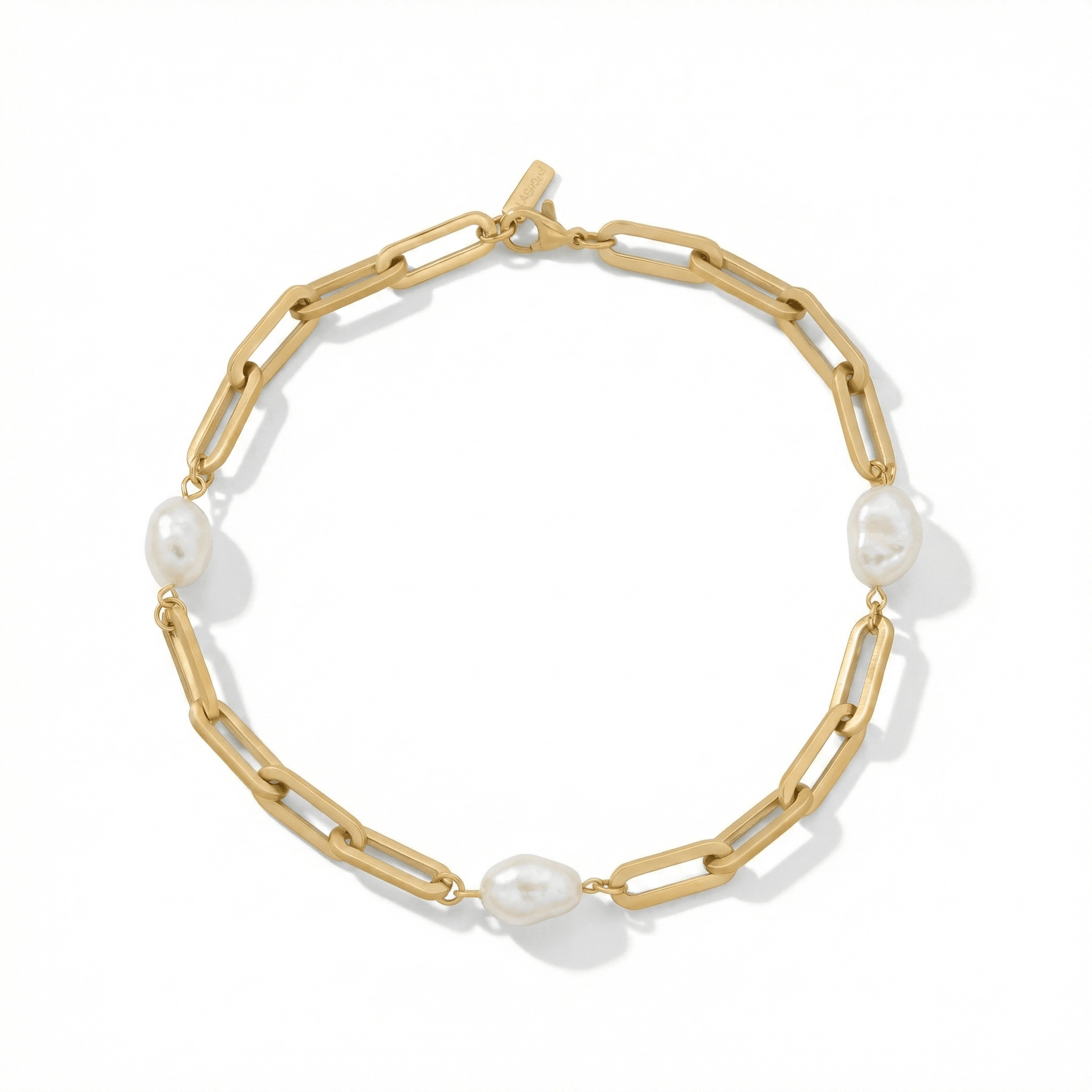 Aviv Anklet 18k Gold Plated 10" 8mm Paperclip and Freshwater Pearl