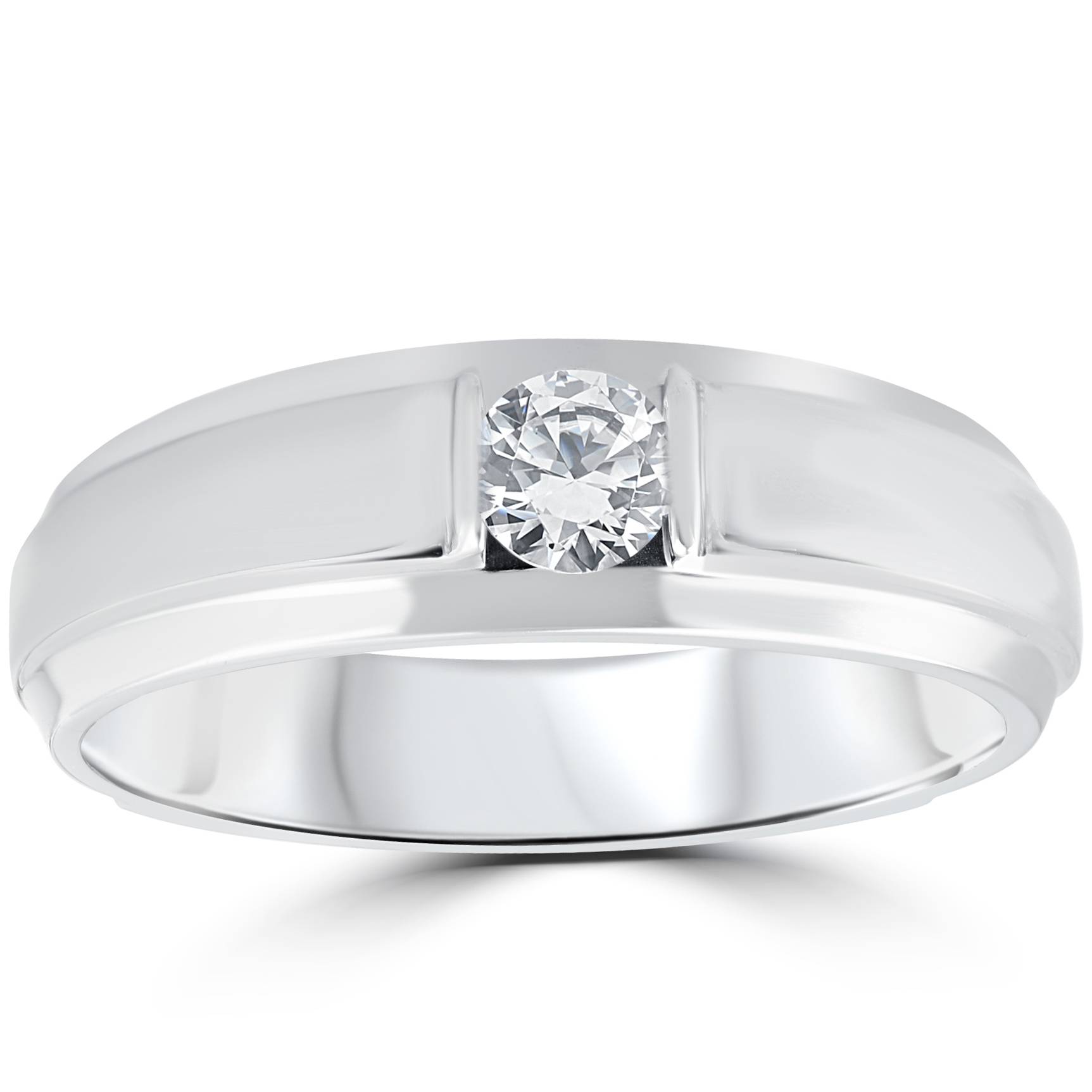 1/6CT Mens Diamond Solitaire Ring 10K White Gold Size Selectable