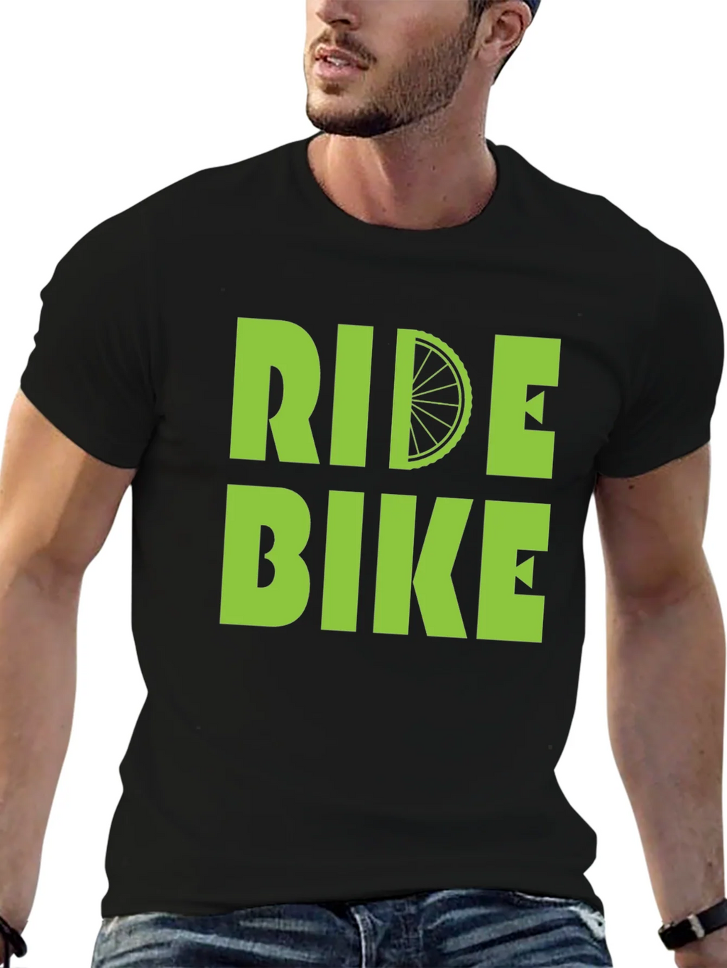 Ride Bike T-Shirt - Green Graphic Print