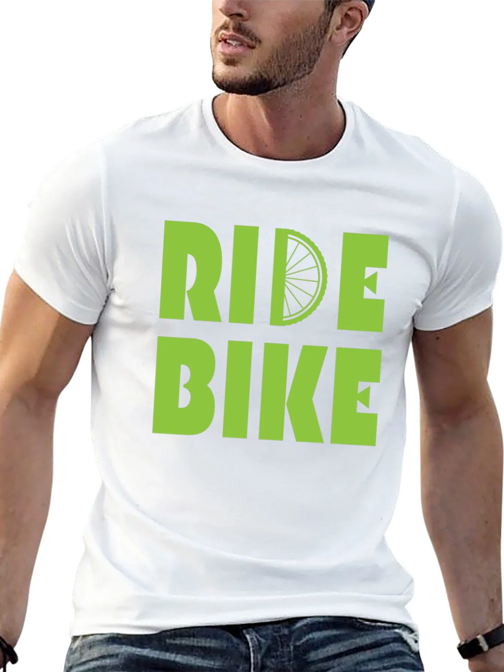 Ride Bike T-Shirt - Green Graphic Print