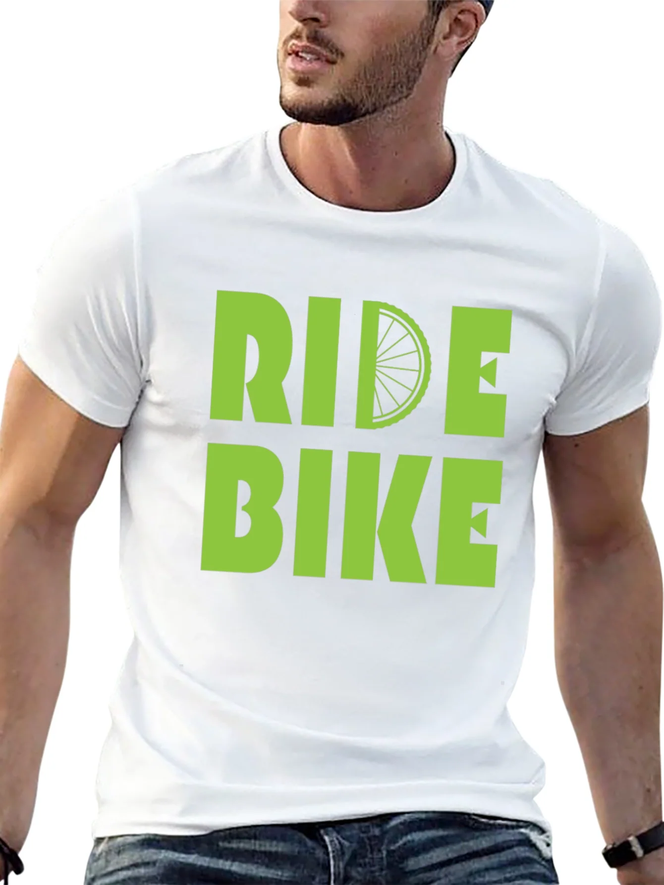 Ride Bike T-Shirt - Green Graphic Print