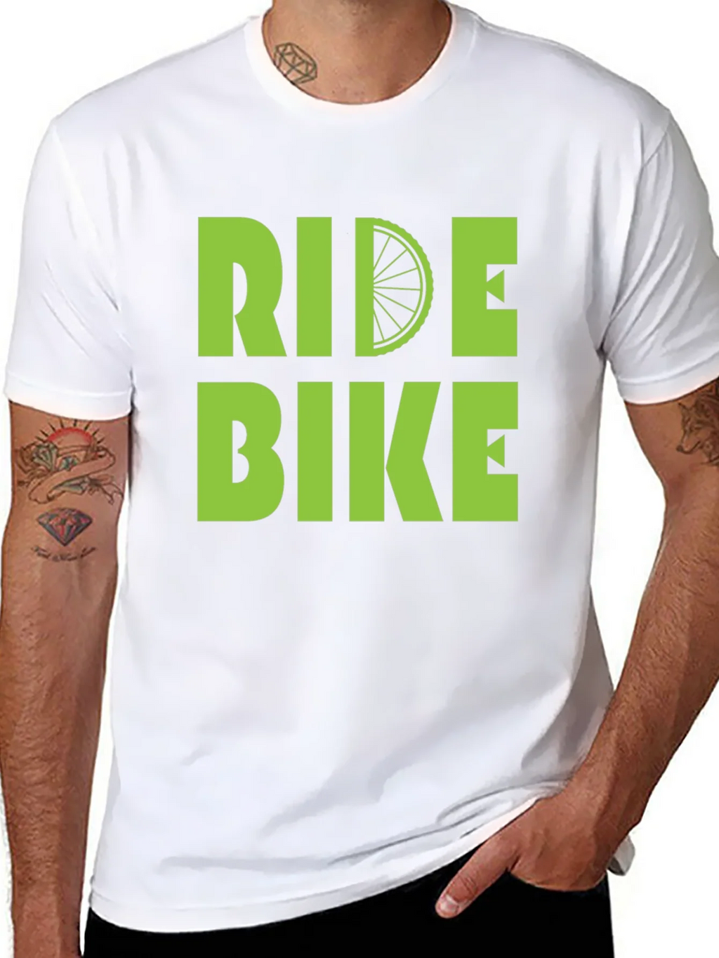 Ride Bike T-Shirt - Green Graphic Print
