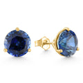 7Ct Round Blue Sapphire Studs 9mm Women's 14k Earring 3 Prong Martini Lab Grown