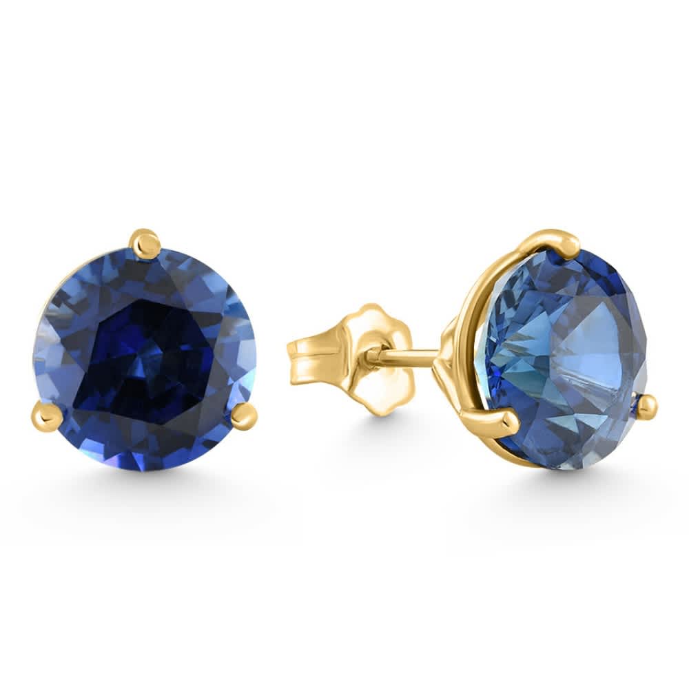 7Ct Round Blue Sapphire Studs 9mm Women's 14k Earring 3 Prong Martini Lab Grown