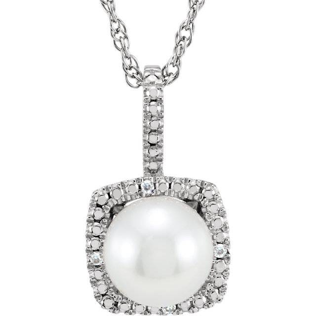 Sterling Silver 7mm Freshwater Cultured Pearl & .015 CTW Diamond 18" Necklace