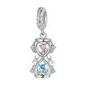 Heart-Shaped Hourglass with Pink & Blue Cubic Zirconia Dangle Charm