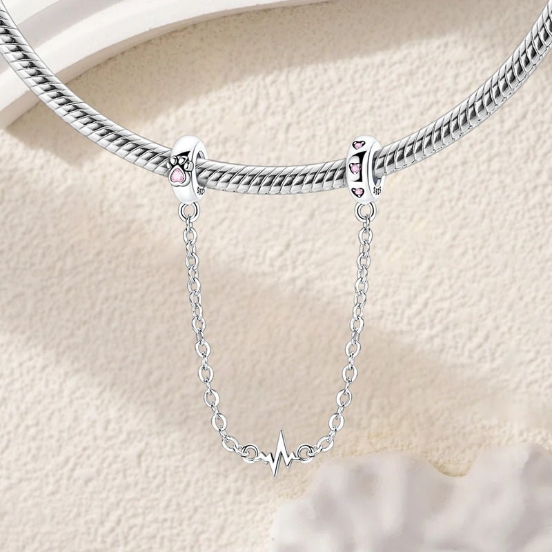 Heartbeat & Pink Paw Safety Chain Charm
