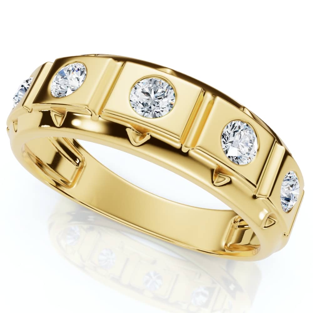 1/2Ct Men's 5-Stone Diamond Ring in 10k Yellow Gold