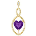 9mm Amethyst  Women's Heart Pendant in 14k Gold Necklace 6mm Tall