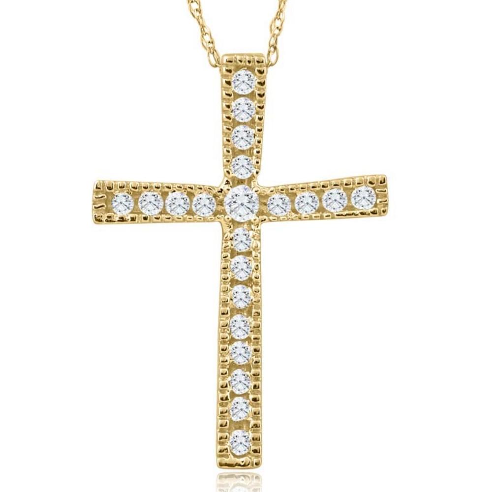 1/3Ct Round Cut Diamond Cross Pendant 10k White or Yellow Gold Necklace 1" Tall