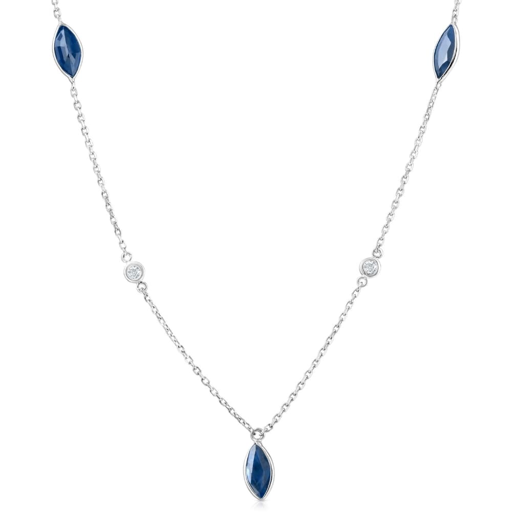3/4 Ct tdw Blue Marquise Sapphire & Diamond By The Inch 18" Necklace