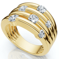1ct Yellow Gold Real Diamond 14K Right Hand Womens Fashion Multi Row Ring Size Selectable