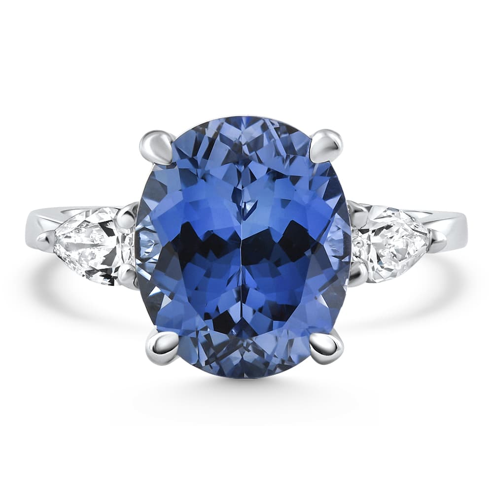 4 1/3Ct Oval Tanzanite & Diamond Anniversary Engagement Ring 14k Gold Lab Grown