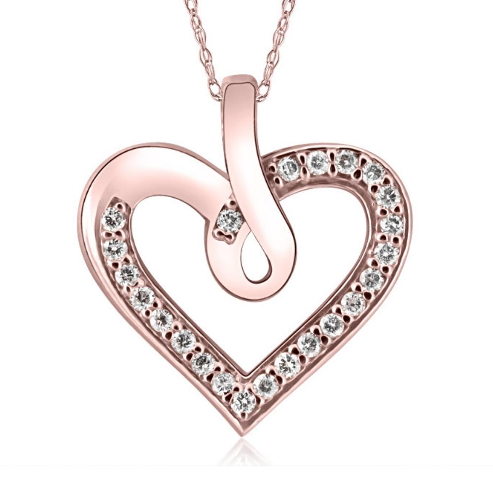 1/4Ct Diamond Curve Heart Shape Pendant Necklace in White, Yellow, or Rose Gold