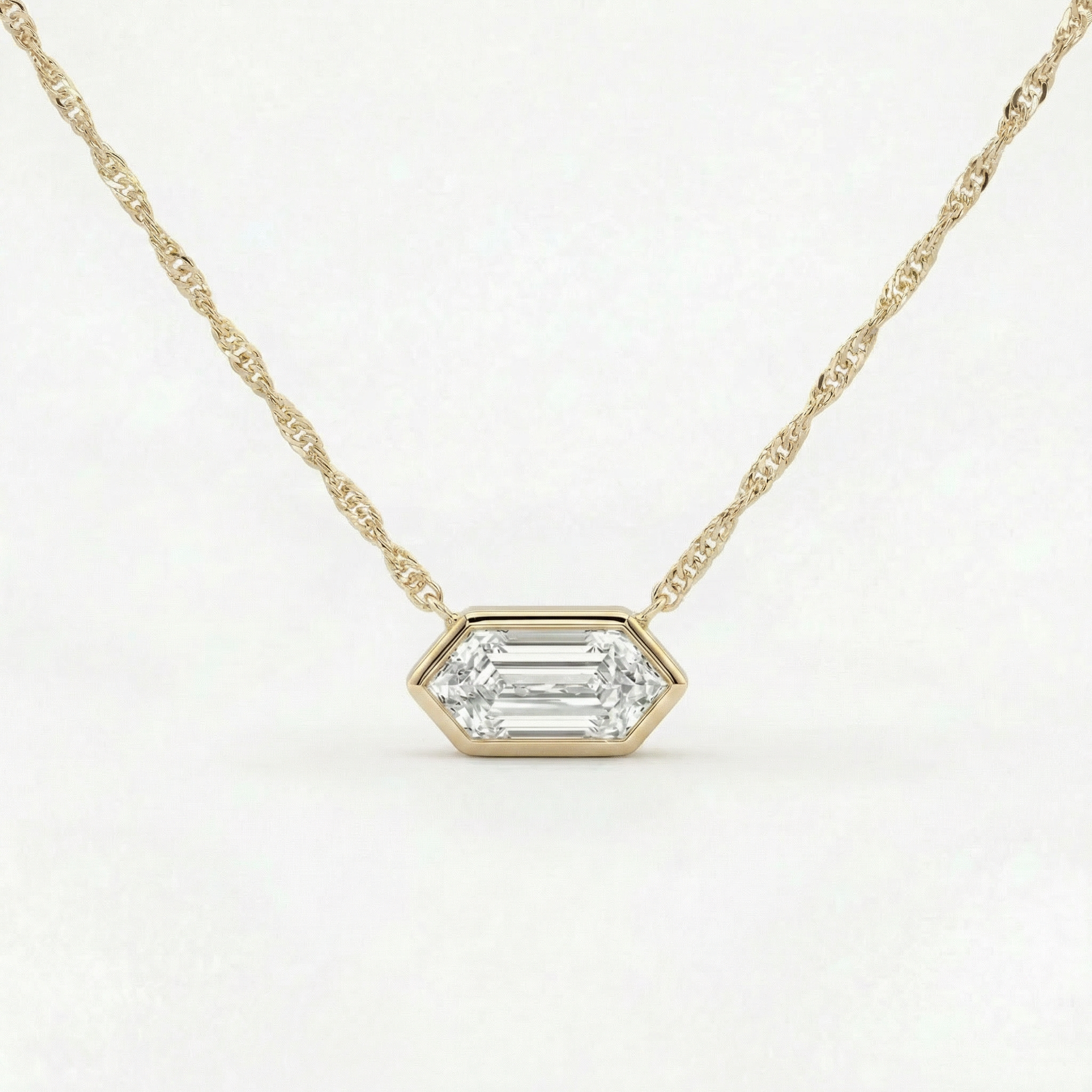 Certified 1.10Ct Long Hexagon Bezel Diamond East West Pendant Necklace Lab Grown