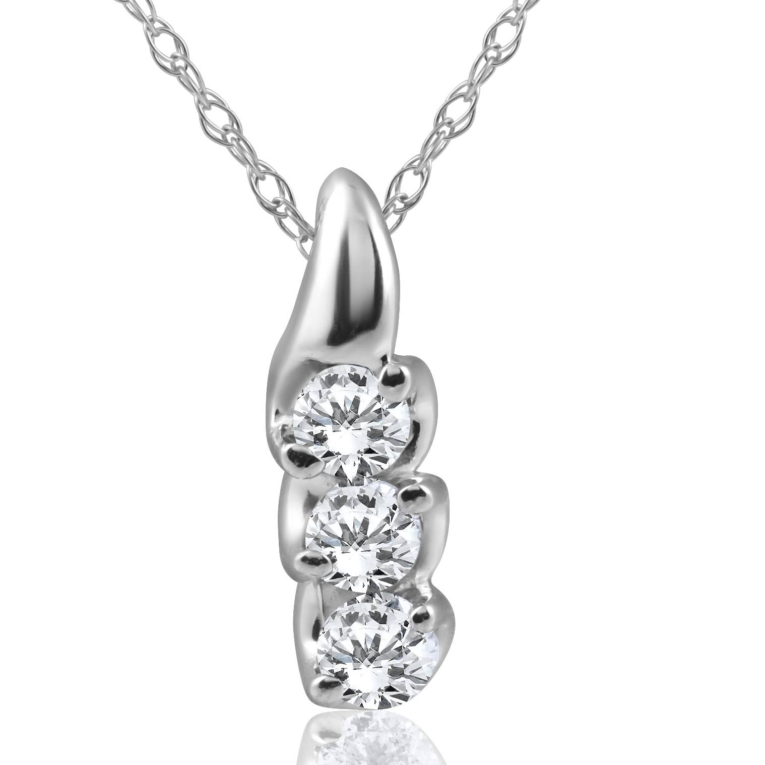 1/3ct Three Stone 3 Diamond Pendant 14K White Gold