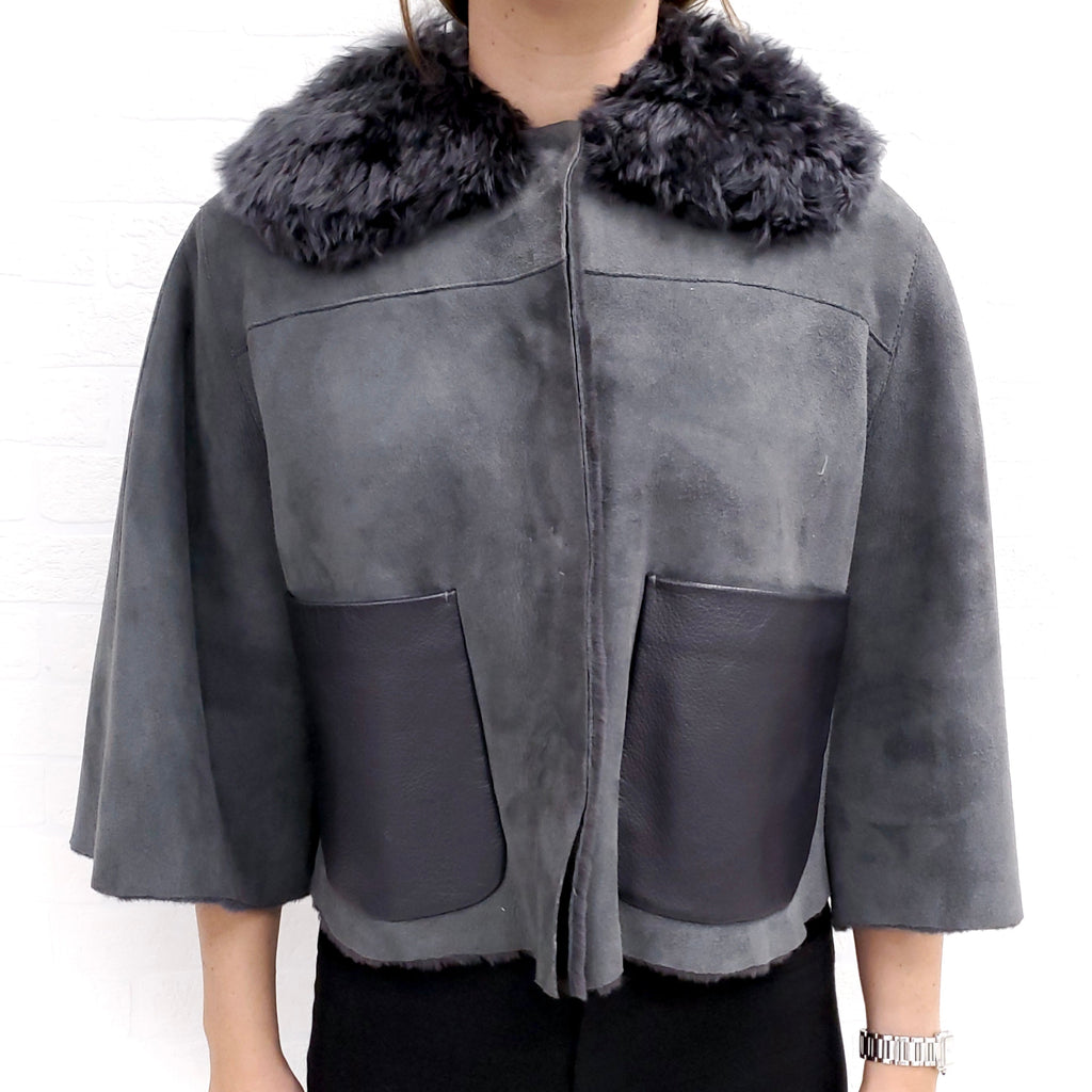 DOLCE & GABBANA SHEARLING JACKET WITH FUR COLLAR  - SIZE 38 (US 6)