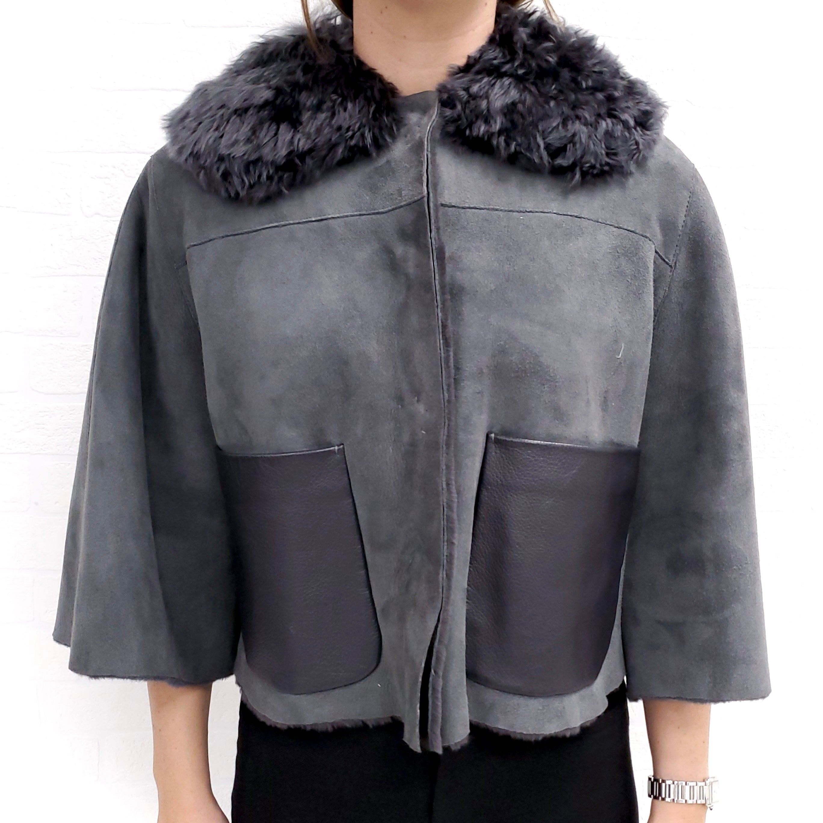 DOLCE & GABBANA SHEARLING JACKET WITH FUR COLLAR  - SIZE 38 (US 6)