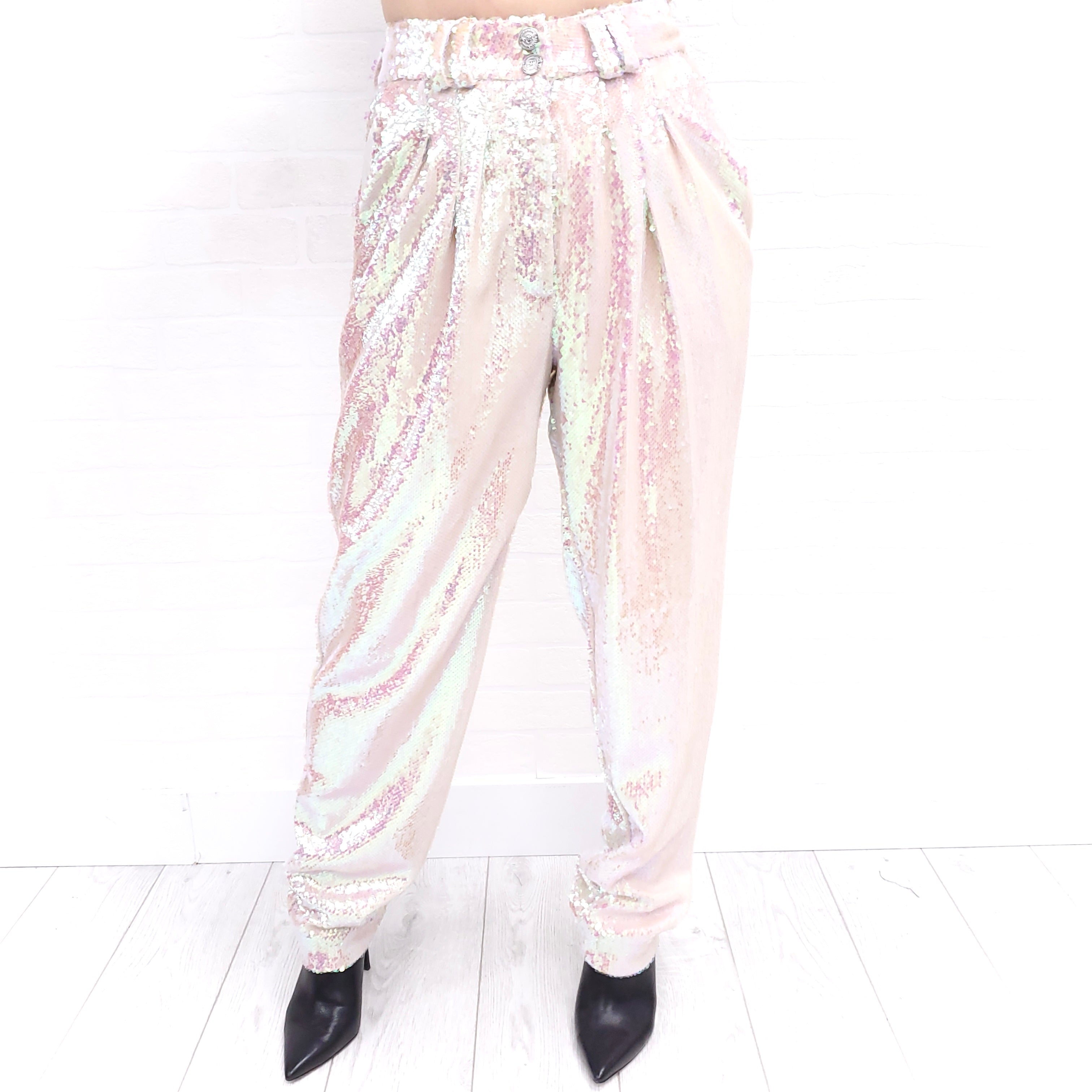 BALMAIN IRRIDESCENT SEQUIN PANTS - SIZE 34
