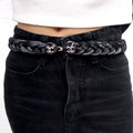 CHANEL BLACK AND GREY WOVEN BELT WITH LOGO CLASP - SIZE 100