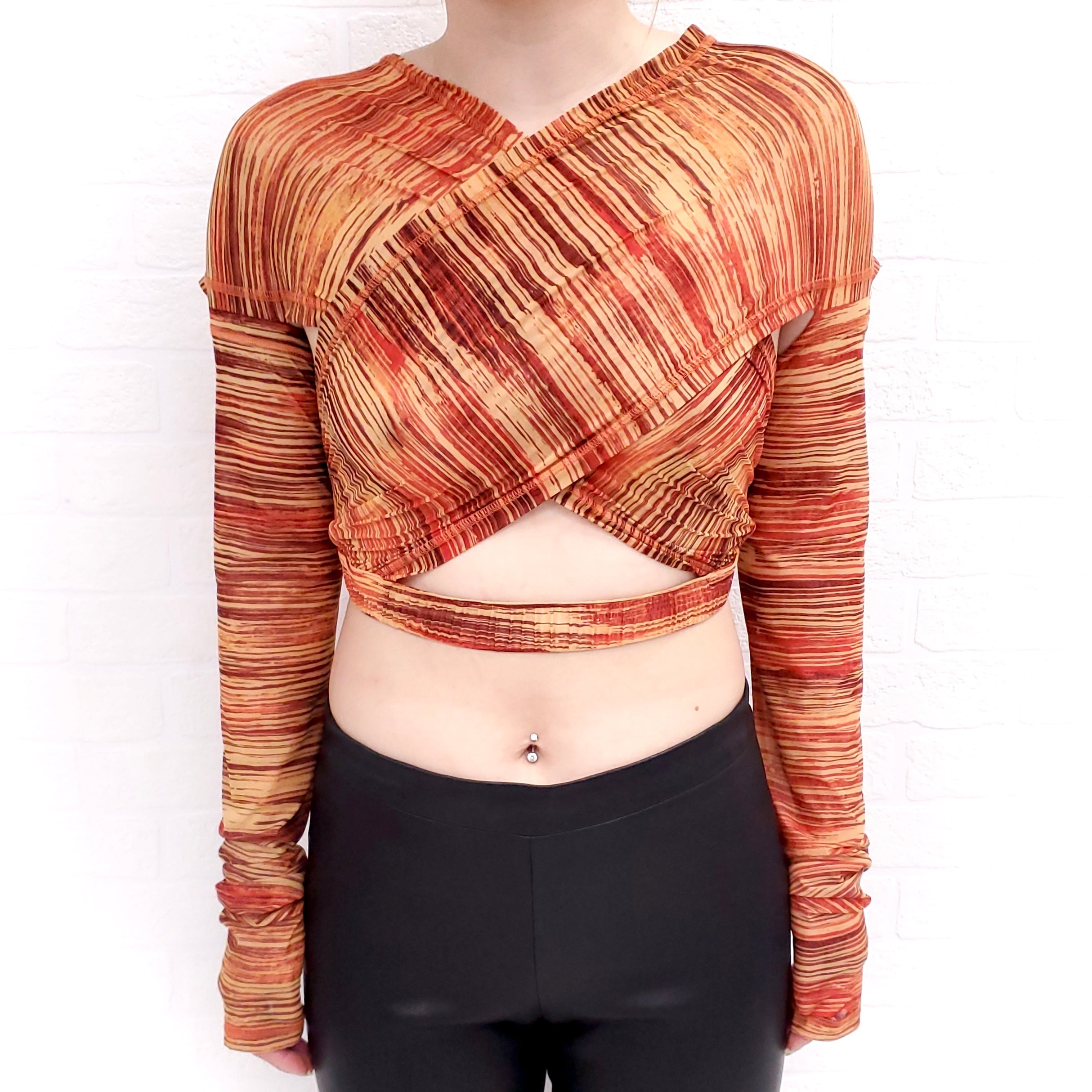 CHARLOTTE KNOWLES ORANGE STRIPE CROP TOP - SIZE L