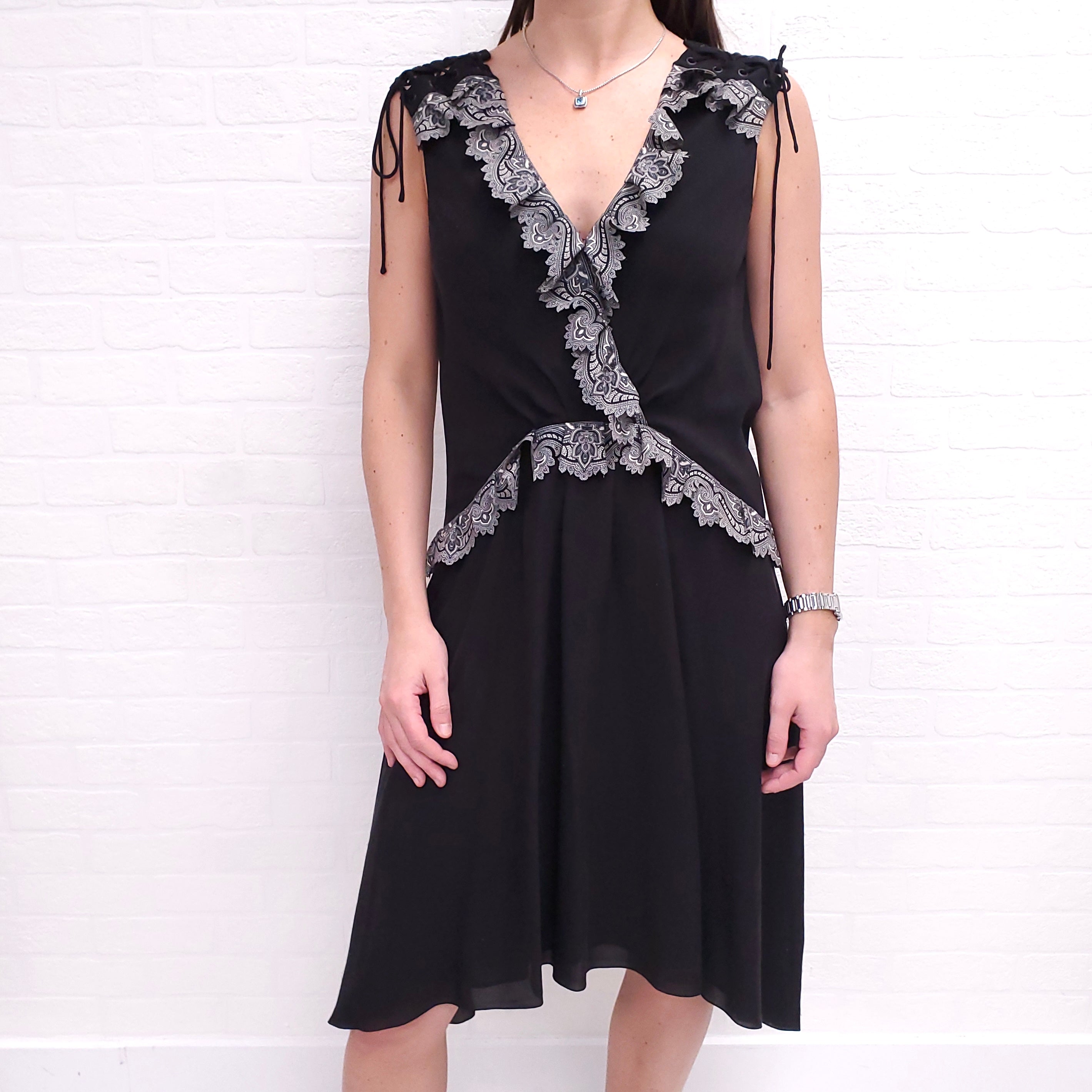 ETRO BLACK DRESS WITH PATTERNED PIPING - SIZE 40