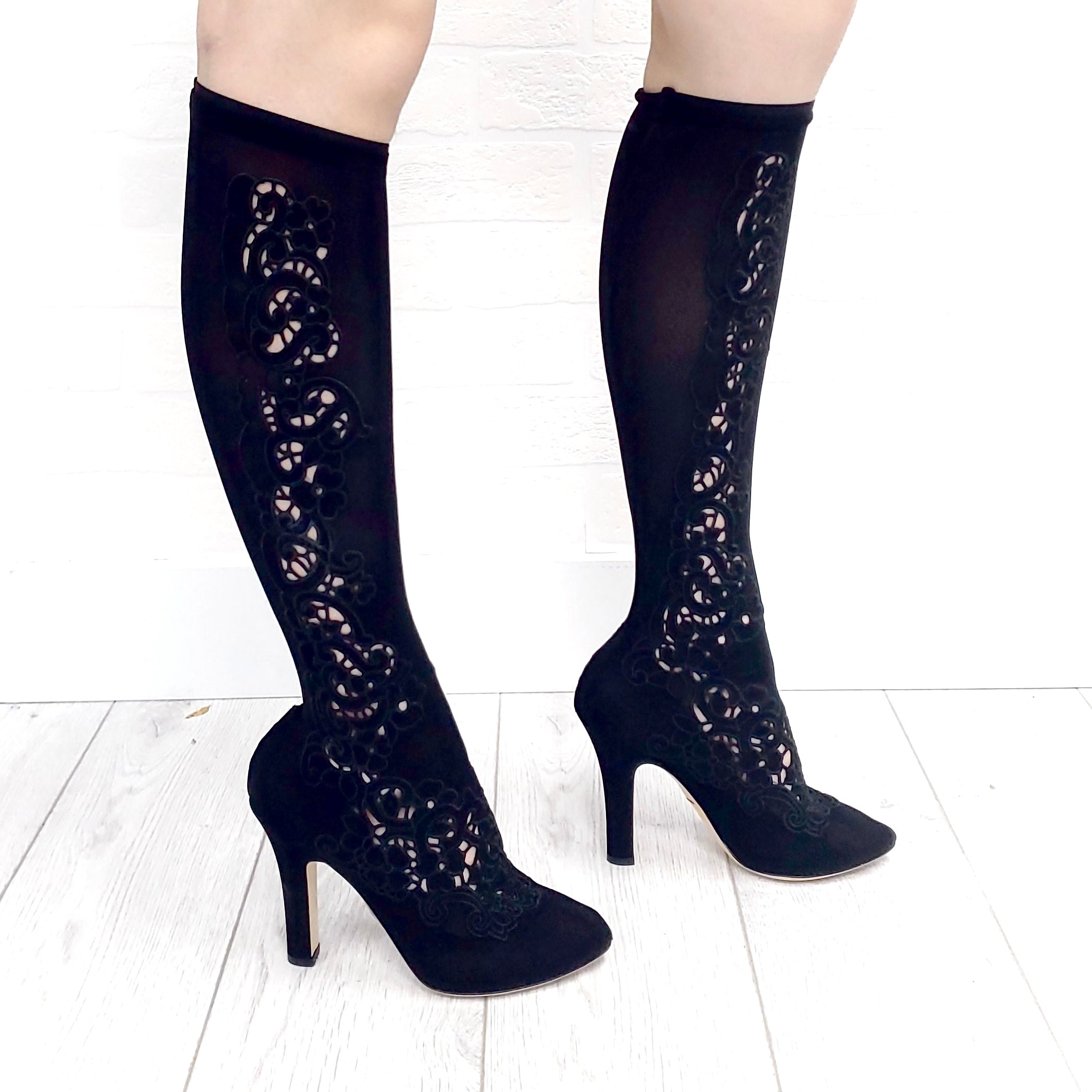 DOLCE & GABBANA LACE SOCK CALF BOOTS - SIZE 37.5