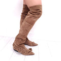 J.W.ANDERSON THIGH HIGH BROWN SUEDE BOOTS WITH RUFFLE DETAIL ($1200) - SIZE 39
