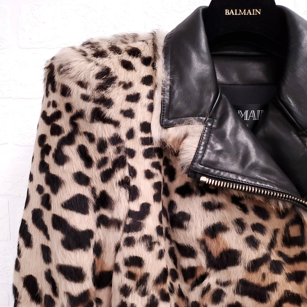 BALMAIN LEOPARD LEATHER JACKET - SIZE 36