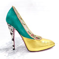 GUCCI GOLD HEELS WITH STONES AND SNAKESKIN HEEL ($1600) - SIZE 37