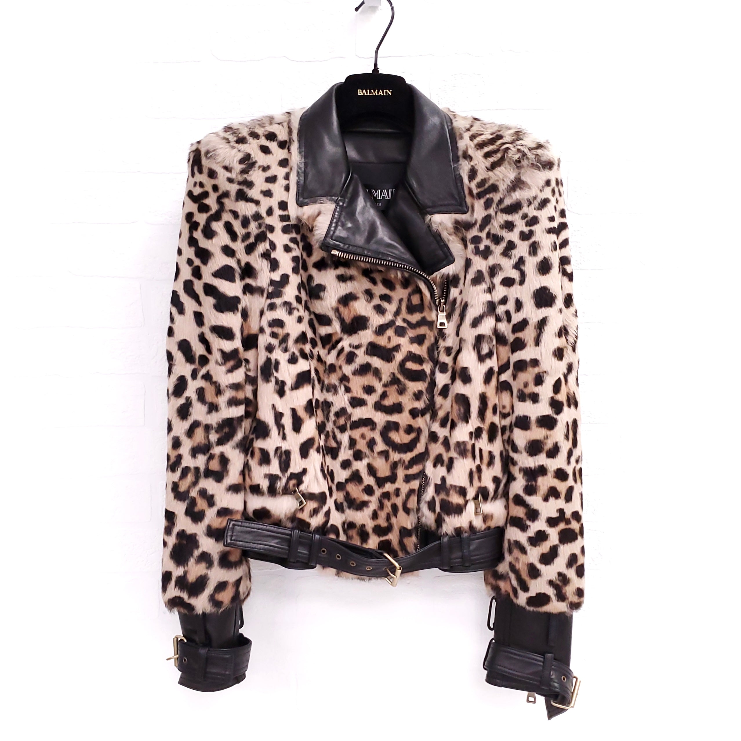 BALMAIN LEOPARD LEATHER JACKET - SIZE 36