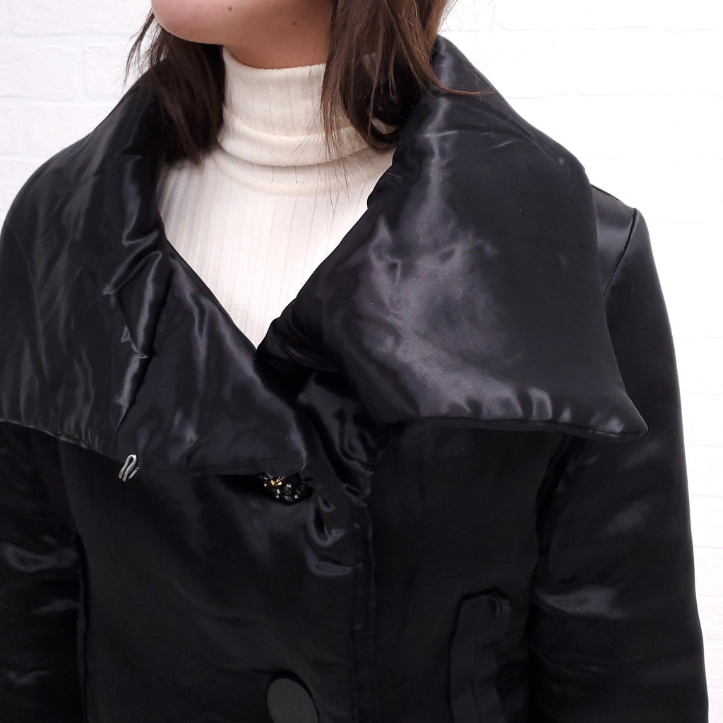 LANVIN SILK PUFFER JACKET WITH BEADED BUTTONS - SIZE 34