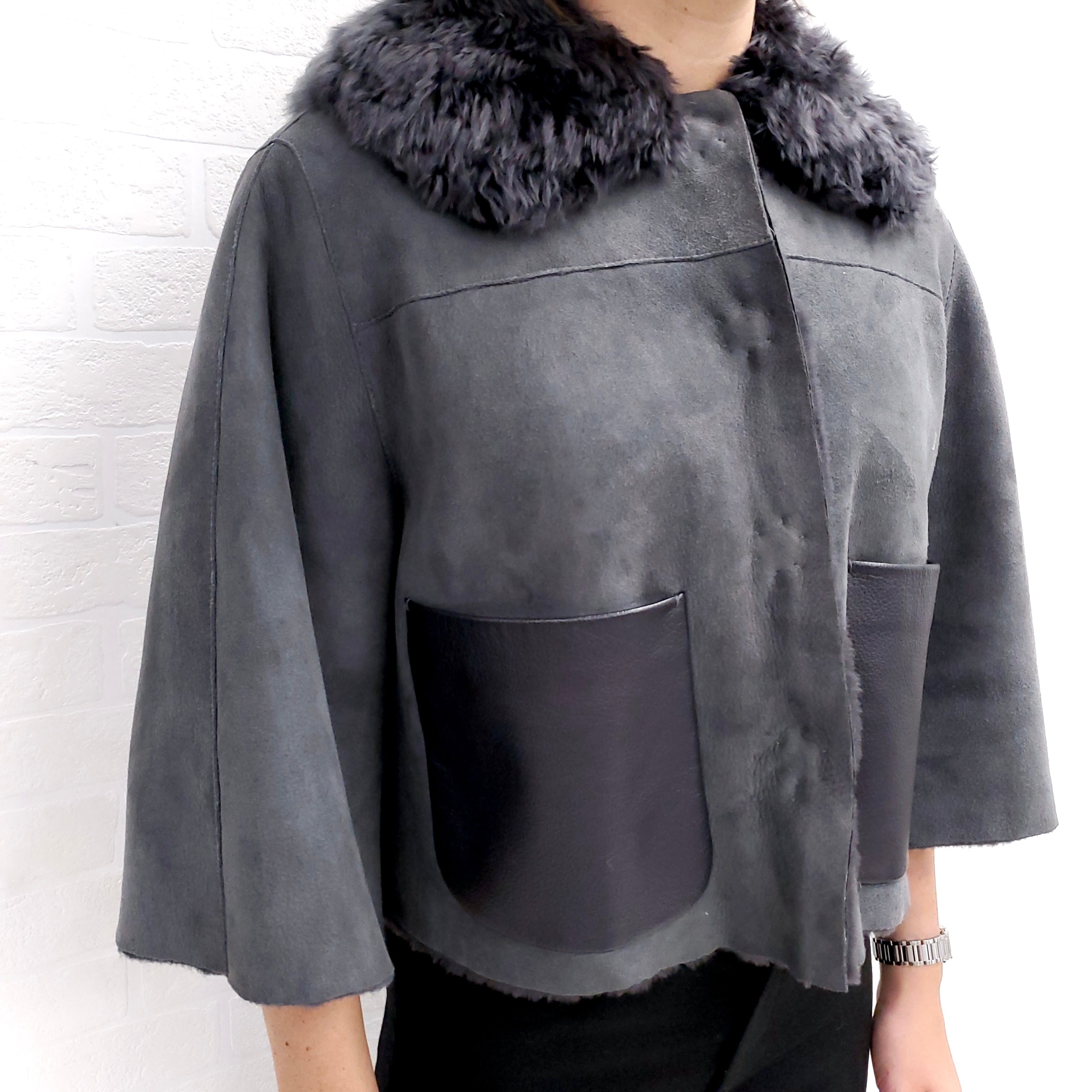 DOLCE & GABBANA SHEARLING JACKET WITH FUR COLLAR  - SIZE 38 (US 6)