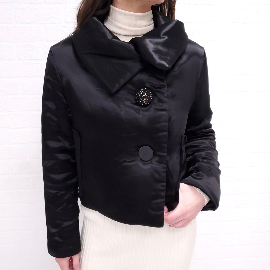 LANVIN SILK PUFFER JACKET WITH BEADED BUTTONS - SIZE 34
