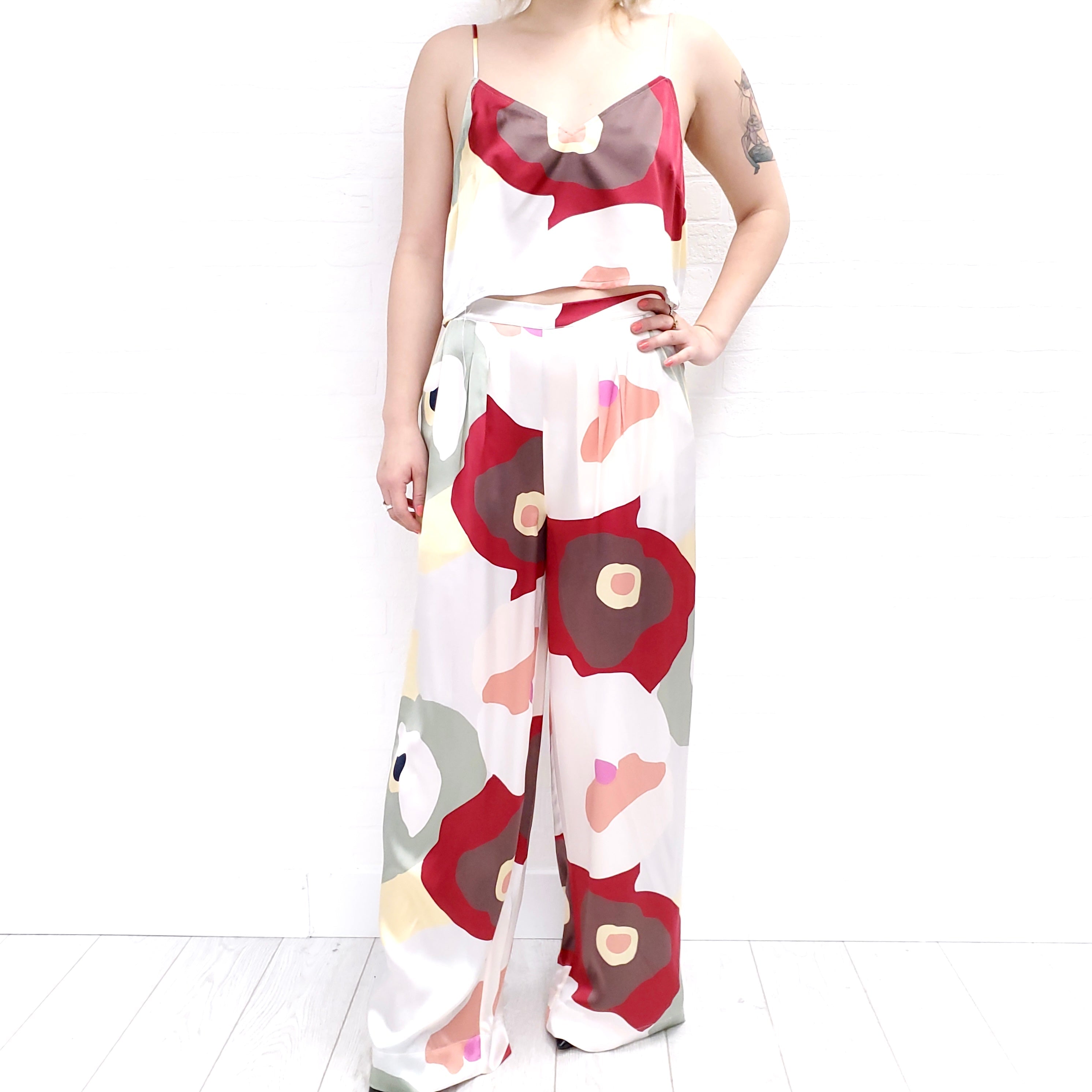 ERES PATTERNED SILK TOP AND PANT SET - SIZE M/L