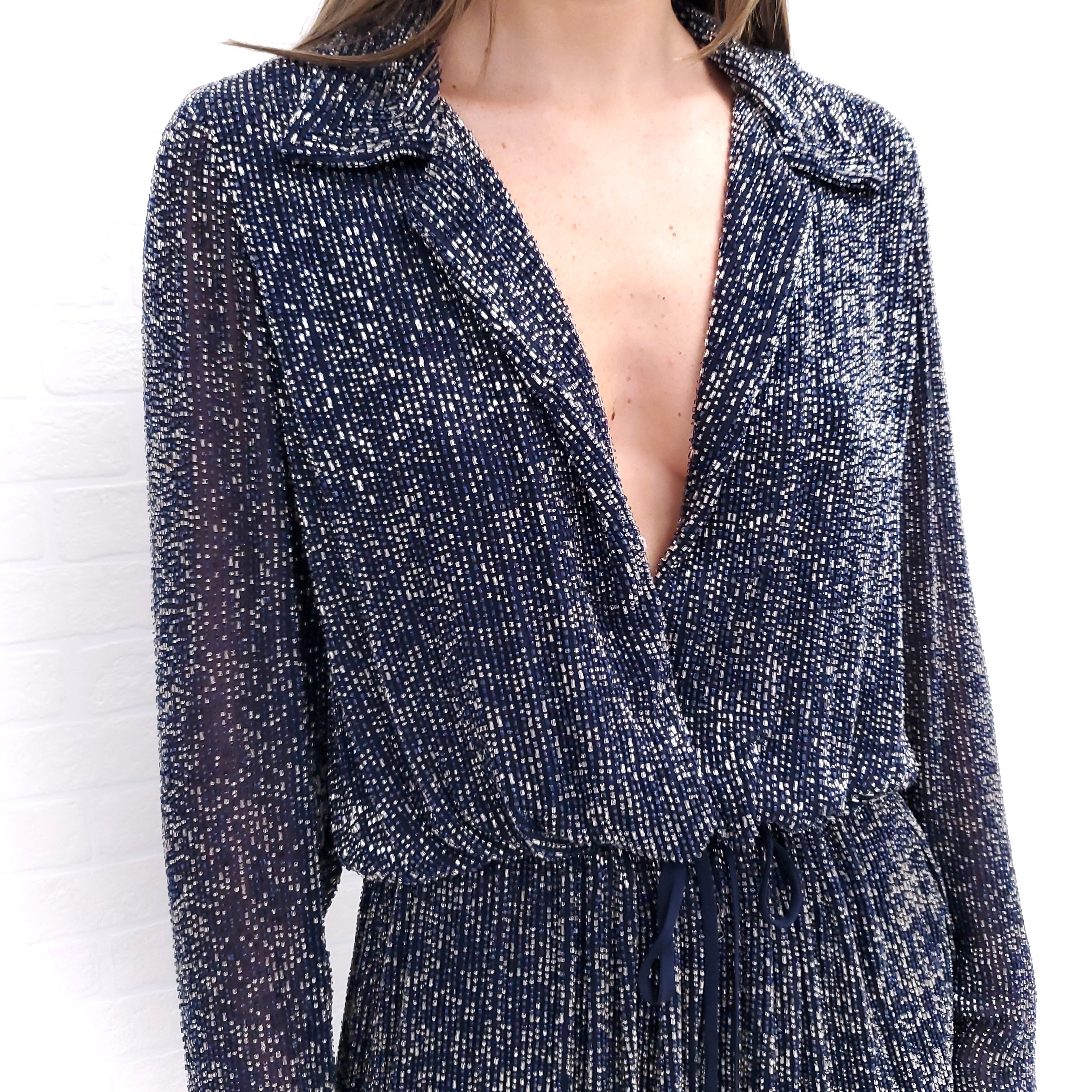 NAEEM KHAN NAVY BLUE BEADED JUMPSUIT ($8900) - SIZE 12