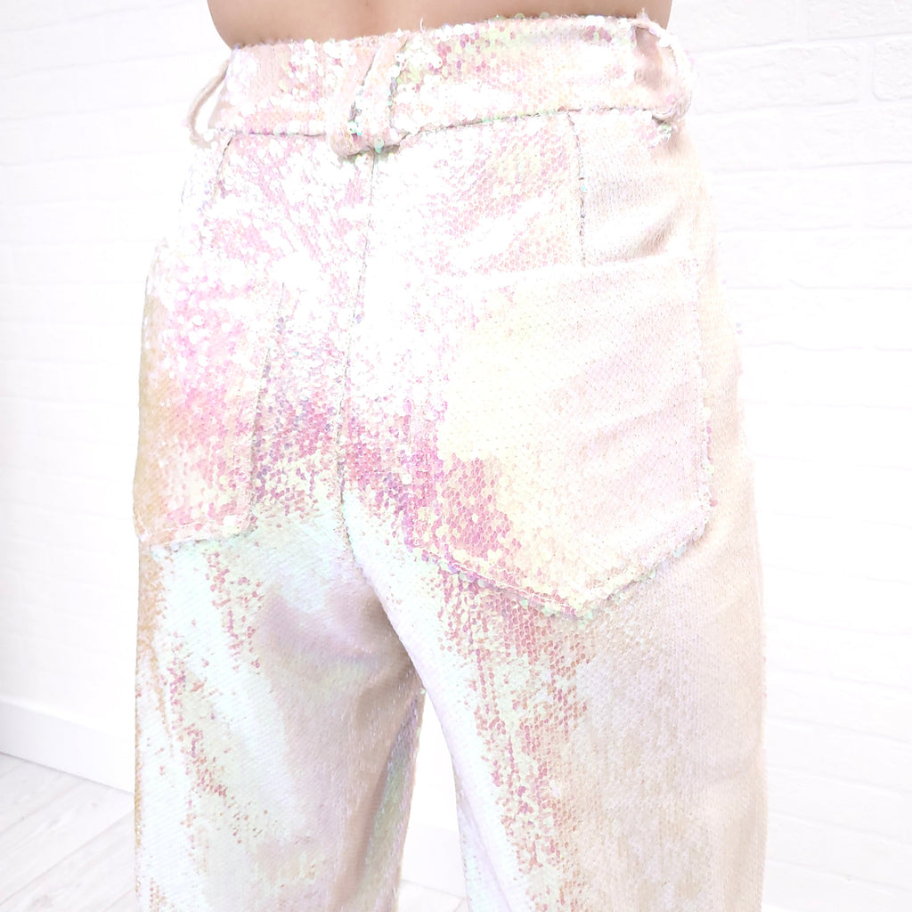 BALMAIN IRRIDESCENT SEQUIN PANTS - SIZE 34