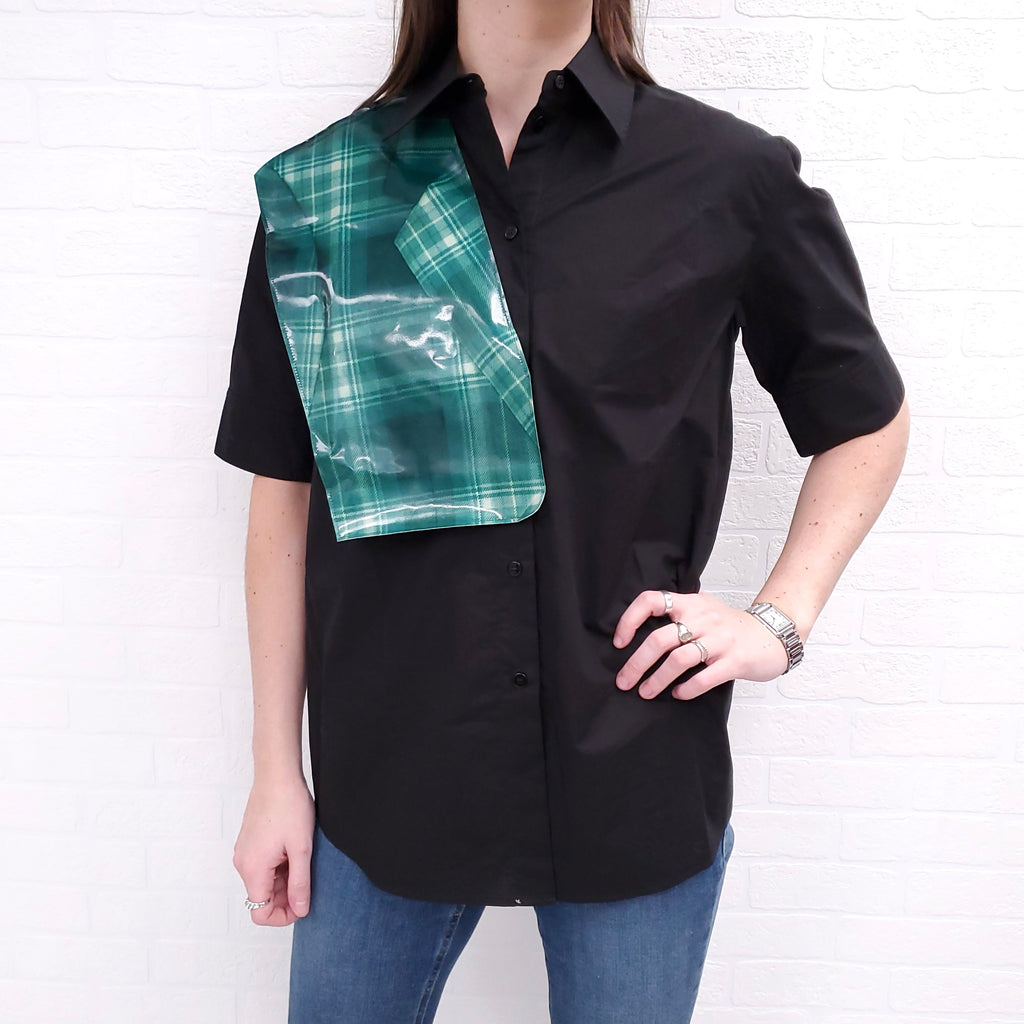 MM6 MAISON MARGIELA BLACK T-SHIRT WITH PLAID DETAIL - SIZE 40