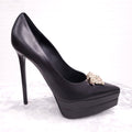 VERSACE LEATHER HEELS WITH GOLD MEDUSA - SIZE 40.5 ($1,400)