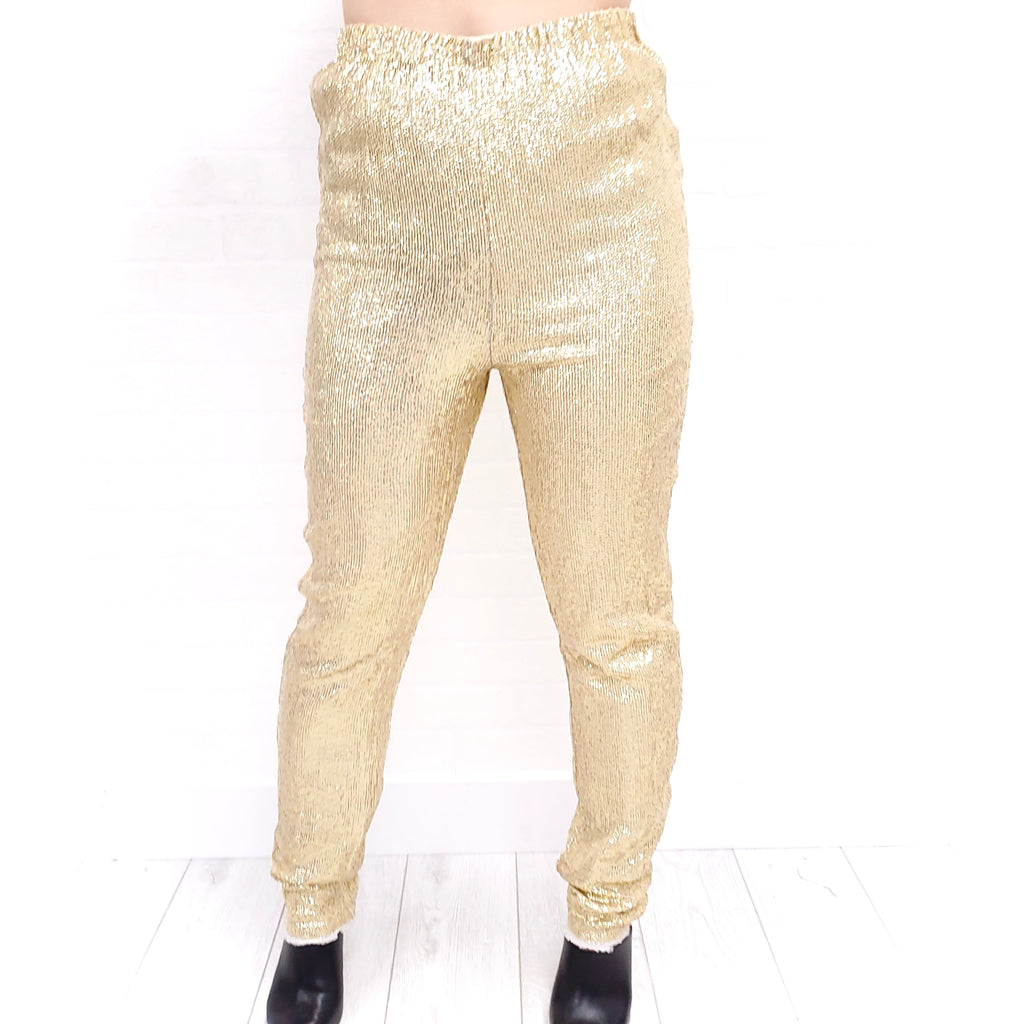 MES DEMOISELLES GOLD SEQUIN PANTS - SIZE 36