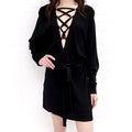 BALMAIN BLACK LACE UP DRESS WITH BELT - SIZE 36