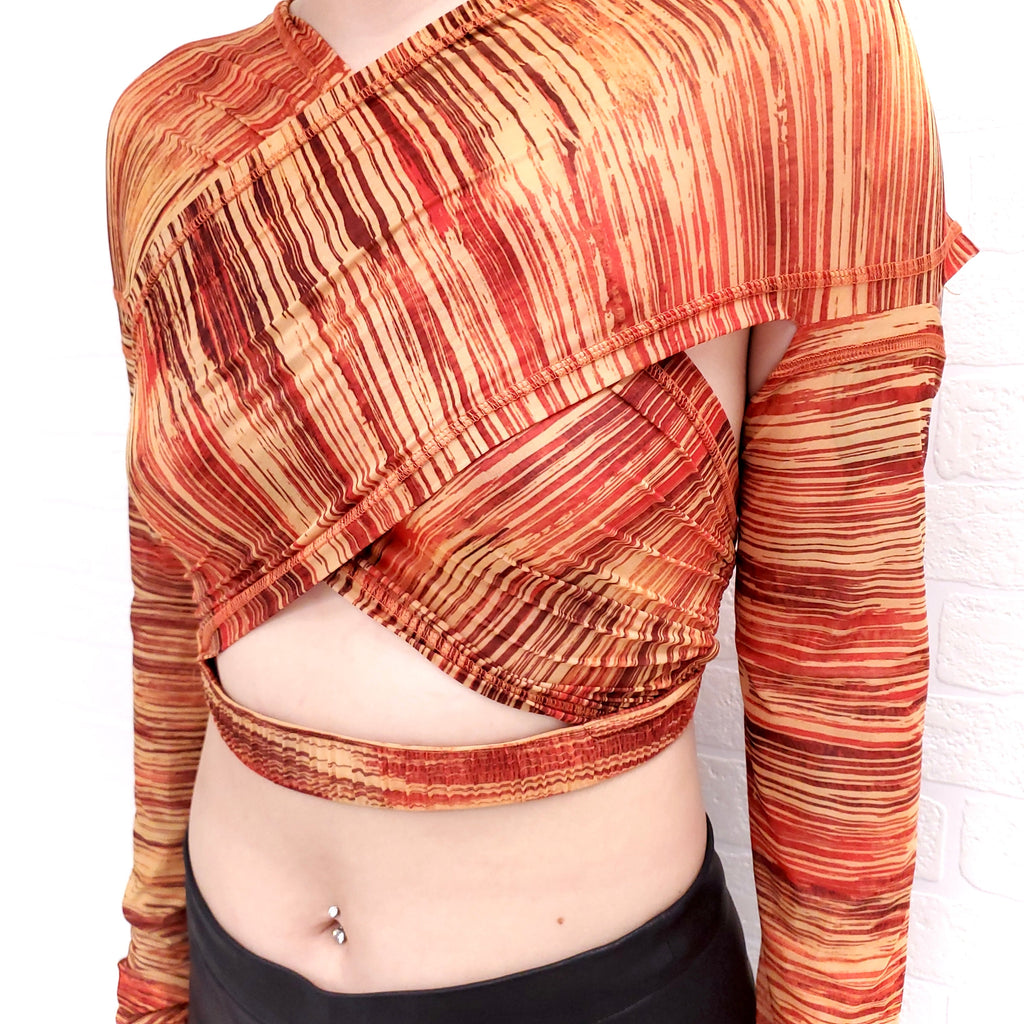 CHARLOTTE KNOWLES ORANGE STRIPE CROP TOP - SIZE L